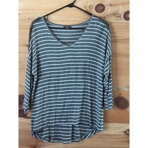 Lily Rose Women's Striped Top with Stud Detail shoulders. Size Large.GrungeBiker
